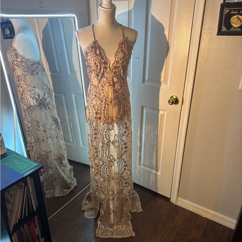 Women’s dress Prom Wedding guest or Prom dress gold sparkle